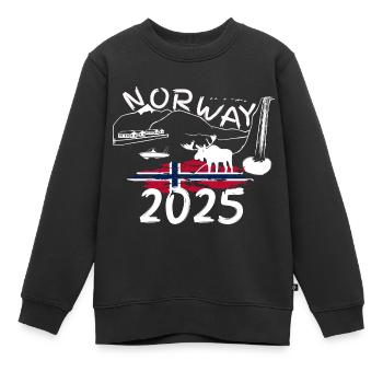 Norvège 2025 Maquereau avec montagnes et pêche à l’orignal - Sweat Premium enfant bio - noir - Devant - AI Model Kid Female (0cm)