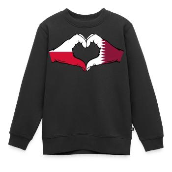 Polen Katar Flagge Hände Herzform - Kinder Premium Organic Sweatshirt - Schwarz - Vorne - AI Model Kid Female (0cm)