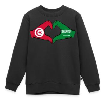 Tunesien Saudi Arabien Flagge Hände Herzform - Kinder Premium Organic Sweatshirt - Schwarz - Vorne - AI Model Kid Female (0cm)