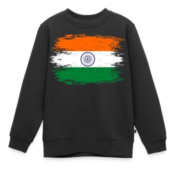 Indien Flagge used look - Kinder Premium Organic Sweatshirt - Schwarz - Vorne - AI Model Kid Female (0cm)