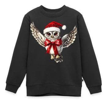Hibou festif pour Noël avec arc - Sweat Premium enfant bio - noir - Devant - AI Model Kid Female (0cm)