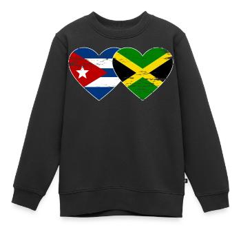 Kuba Jamaika Flagge Herz used - Kinder Premium Organic Sweatshirt - Schwarz - Vorne - AI Model Kid Female (0cm)