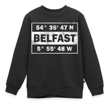 Belfast Koordinaten Nordirland Belfast - Kinder Premium Organic Sweatshirt - Schwarz - Vorne - AI Model Kid Female (0cm)