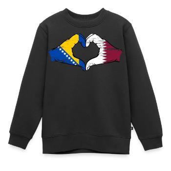 Bosnien Katar Flagge Hände Herzform used - Kinder Premium Organic Sweatshirt - Schwarz - Vorne - AI Model Kid Female (0cm)