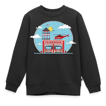Hélicoptère et camion de pompiers - Sweat Premium enfant bio - noir - Devant - AI Model Kid Female (0cm)