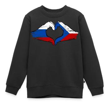 Russie République tchèque drapeau mains forme de coeur utilisé - Sweat Premium enfant bio - noir - Devant - AI Model Kid Female (0cm)