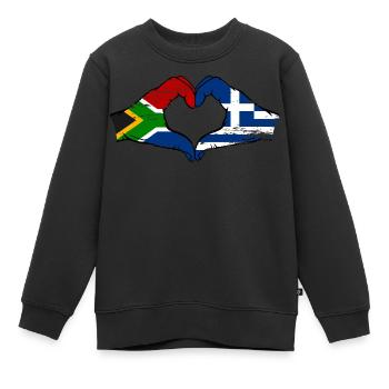 Afrique du Sud Grèce Drapeau Mains Coeur Forme Utilisé - Sweat Premium enfant bio - noir - Devant - AI Model Kid Female (0cm)