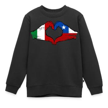 Italy Chile flag hands heart shape used - Kids Premium Organic Sweatshirt - black - Front - AI Model Kid Female (0cm)