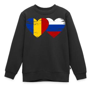 Roumanie Russie Drapeau Coeur Utilisé - Sweat Premium enfant bio - noir - Devant - AI Model Kid Female (0cm)