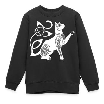 Chat blanc celte - Sweat Premium enfant bio - noir - Devant - AI Model Kid Female (0cm)