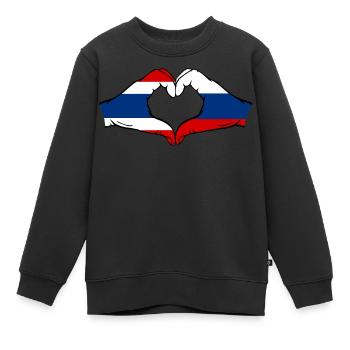 Thaïlande Russie Drapeau Mains Coeur Forme - Sweat Premium enfant bio - noir - Devant - AI Model Kid Female (0cm)