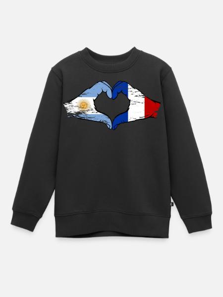 Argentine France Drapeau Mains Coeur Forme Utilisé - Sweat Premium enfant bio - noir
