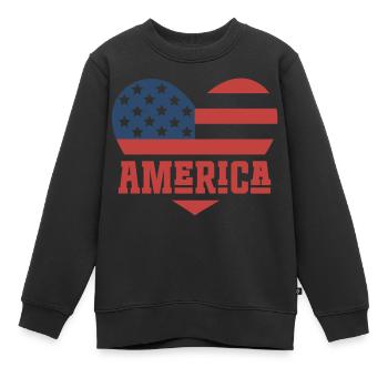 Amerika Flagge Herz - Kinder Premium Organic Sweatshirt - Schwarz - Vorne - AI Model Kid Female (0cm)