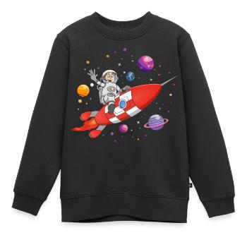 L’astronaute et la fusée rouge dans l’espace. - Sweat Premium enfant bio - noir - Devant - AI Model Kid Female (0cm)