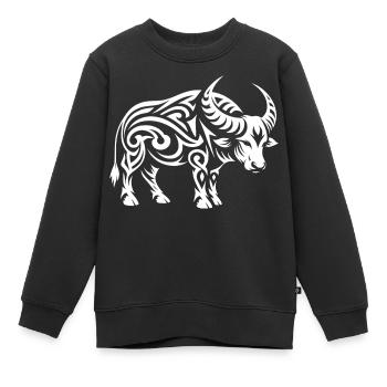 Buffle tribal - Sweat Premium enfant bio - noir - Devant - AI Model Kid Female (0cm)