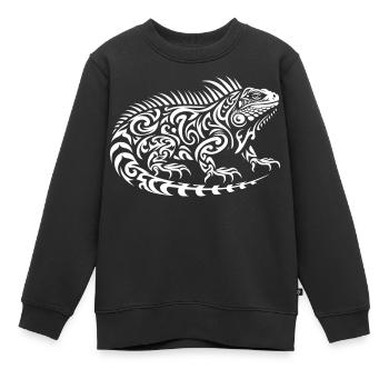 Iguane tribal - Sweat Premium enfant bio - noir - Devant - AI Model Kid Female (0cm)