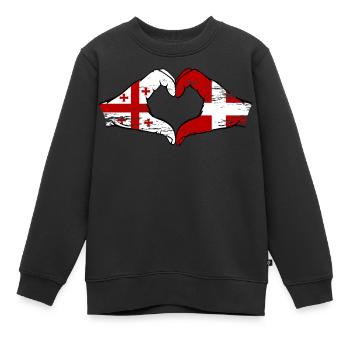 Georgien Daenemark Flagge Haende Herzform used - Kinder Premium Organic Sweatshirt - Schwarz - Vorne - AI Model Kid Female (0cm)