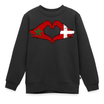 Marokko Daenemark Flagge Haende Herzform used - Kinder Premium Organic Sweatshirt - Schwarz - Vorne - AI Model Kid Female (0cm)