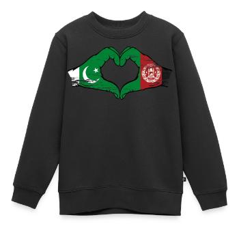 Pakistan Afghanistan Flagge Hände Herz - Kinder Premium Organic Sweatshirt - Schwarz - Vorne - AI Model Kid Female (0cm)