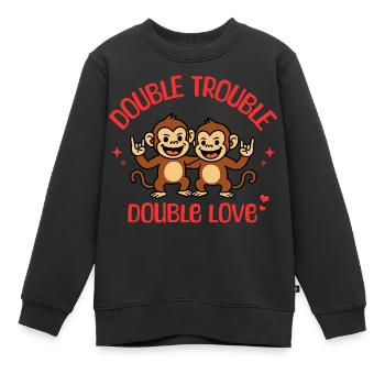 Zwillinge Geschwister Double Trouble Affen Liebe - Kinder Premium Organic Sweatshirt - Schwarz - Vorne - AI Model Kid Female (0cm)