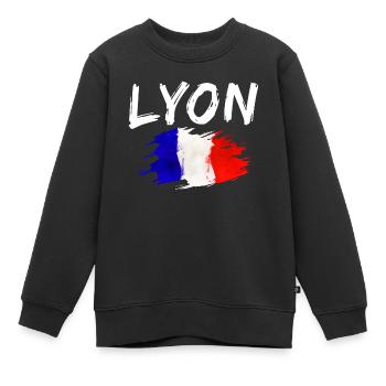 Lyon France Ville Drapeau Lyon - Sweat Premium enfant bio - noir - Devant - AI Model Kid Female (0cm)