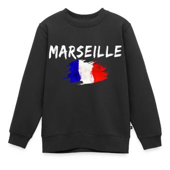 Marseille Frankreich Flagge Stadt Marseille - Kinder Premium Organic Sweatshirt - Schwarz - Vorne - AI Model Kid Female (0cm)