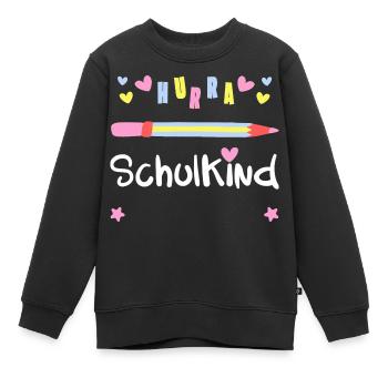 HURRA SCHULKIND - EINSCHULUNG + Name des Kindes - Kinder Premium Organic Sweatshirt - Schwarz - Vorne - AI Model Kid Female (0cm)