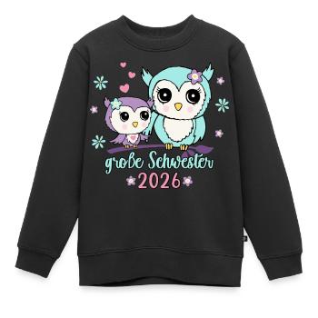 Große Schwester 2026 niedliche Eulen Geschenkidee - Kinder Premium Organic Sweatshirt - Schwarz - Vorne - AI Model Kid Female (0cm)