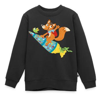 Einschulung Fuchs, Hurra ich bin ein Schulkind! - Kinder Premium Organic Sweatshirt - Schwarz - Vorne - AI Model Kid Female (0cm)