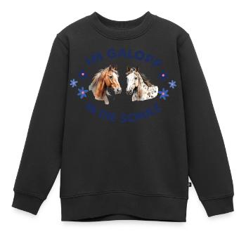 Einschulung - Pferde - Im Galopp in die Schule - Kinder Premium Organic Sweatshirt - Schwarz - Vorne - AI Model Kid Female (0cm)