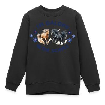 Im Galopp in die Schule - 2 Pferde - Einschulung - Kinder Premium Organic Sweatshirt - Schwarz - Vorne - AI Model Kid Female (0cm)