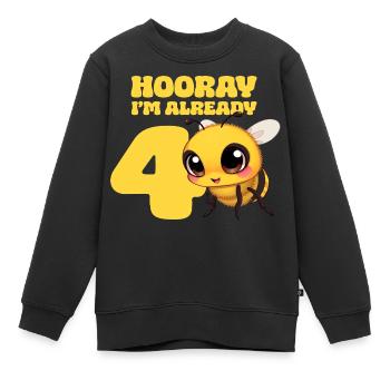 Biene - Hooray I am already 4  - Kinder Premium Organic Sweatshirt - Schwarz - Vorne - AI Model Kid Female (0cm)