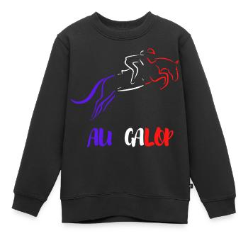 Au GALOP Bleu Blanc Rouge - Sweat Premium enfant bio - noir - Devant - AI Model Kid Female (0cm)