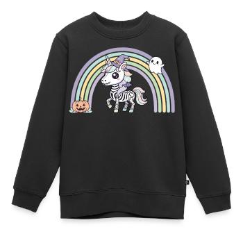 BOHO Skelett‑Einhorn mit Regenbogen – Halloween  - Kinder Premium Organic Sweatshirt - Schwarz - Vorne - AI Model Kid Female (0cm)