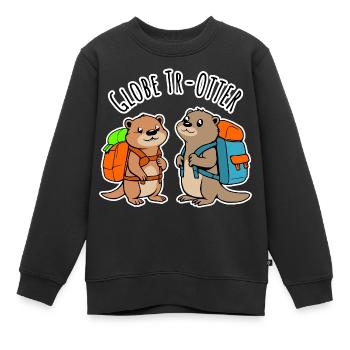 Zwei niedliche Backpacker Otter auf Weltreise - Kinder Premium Organic Sweatshirt - Schwarz - Vorne - AI Model Kid Female (0cm)