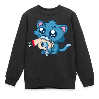 Chaton gourmand - Sweat Premium enfant bio - noir - Devant - AI Model Kid Female (0cm)