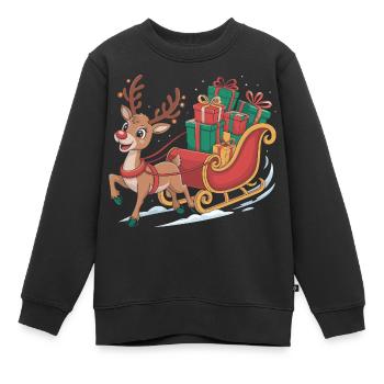 Rentier im Schlitten mit Geschenken - Kinder Premium Organic Sweatshirt - Schwarz - Vorne - AI Model Kid Female (0cm)