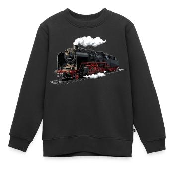 Dampflok Retro-Illustration - Kinder Premium Organic Sweatshirt - Schwarz - Vorne - AI Model Kid Female (0cm)