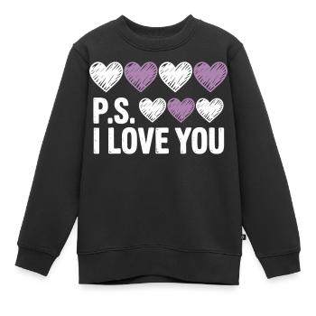 PS : La fête de Je t’aime, la Saint-Valentin du cœur pourpre - Sweat Premium enfant bio - noir - Devant - AI Model Kid Female (0cm)