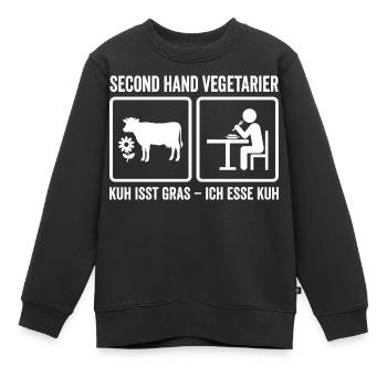 Second Hand Vegetarier – Lustiges Fleisch Design - Kinder Premium Organic Sweatshirt - Schwarz - Vorne - AI Model Kid Female (0cm)