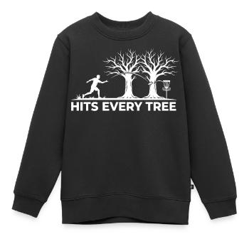 Hits Every Tree – Lustiges Disc Golf Design - Kinder Premium Organic Sweatshirt - Schwarz - Vorne - AI Model Kid Female (0cm)