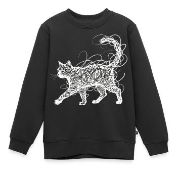 Minimalistisches Scribble Katze Line Art Japanisch - Kinder Premium Organic Sweatshirt - Schwarz - Vorne - AI Model Kid Female (0cm)