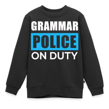 La police de la grammaire en action - Sweat Premium enfant bio - noir - Devant - AI Model Kid Female (0cm)