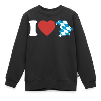 I Love Bayern | Herz mit blau weiß Landkarte - Kinder Premium Organic Sweatshirt - Schwarz - Vorne - AI Model Kid Female (0cm)