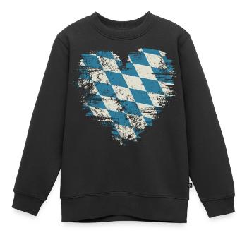 Cœur rétro Bavière avec motif de losanges bleu-blanc - Sweat Premium enfant bio - noir - Devant - AI Model Kid Female (0cm)