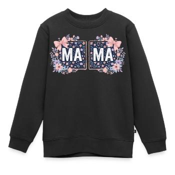 MAMA Blumenquadrate und rosa Schleifen | Koketter Stil - Kinder Premium Organic Sweatshirt - Schwarz - Vorne - AI Model Kid Female (0cm)