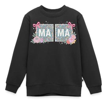 MAMA Blumenquadrate und rosa Schleifen | Retro - Kinder Premium Organic Sweatshirt - Schwarz - Vorne - AI Model Kid Female (0cm)