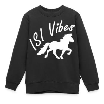 Beautiful Icelandic horse in tölt – ISI Vibes - Kids Premium Organic Sweatshirt - black - Front - AI Model Kid Female (0cm)