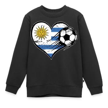 Uruguay Flagge Fußball mit Herz used - Kinder Premium Organic Sweatshirt - Schwarz - Vorne - AI Model Kid Female (0cm)