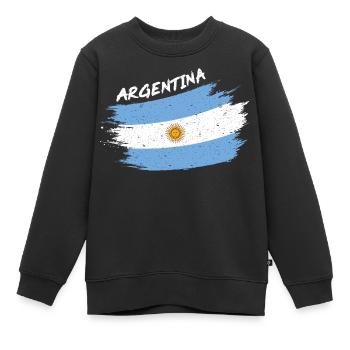 Argentina Argentinien Argentinische Flagge Brush - Kinder Premium Organic Sweatshirt - Schwarz - Vorne - AI Model Kid Female (0cm)